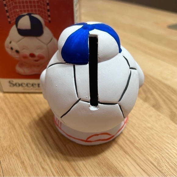 Vintage Soccer Ball Bank Ceramic Astra 1987 Sock it To Em Novelty Blue White - Picture 4 of 7